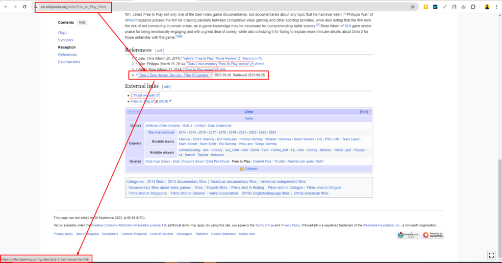 Wikipedia niche edit backlink sample